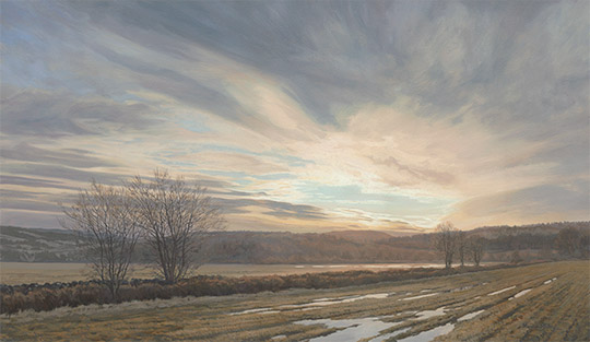 Original landscape painting of a dawn sky on the Aberuchill Estate